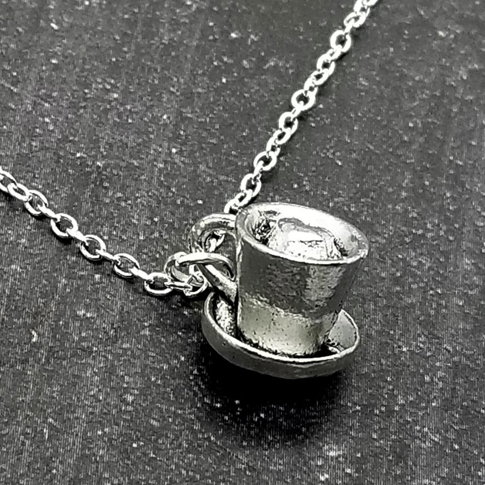 Cup & Saucer with Heart Dainty Silver Necklace